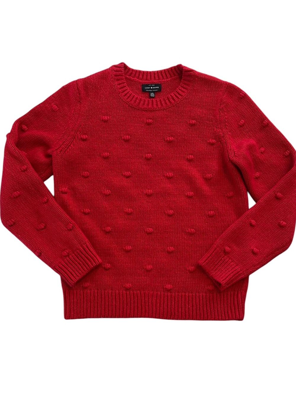 LUCKEY BRAND red cotton blend Swiss dot sweater size Large